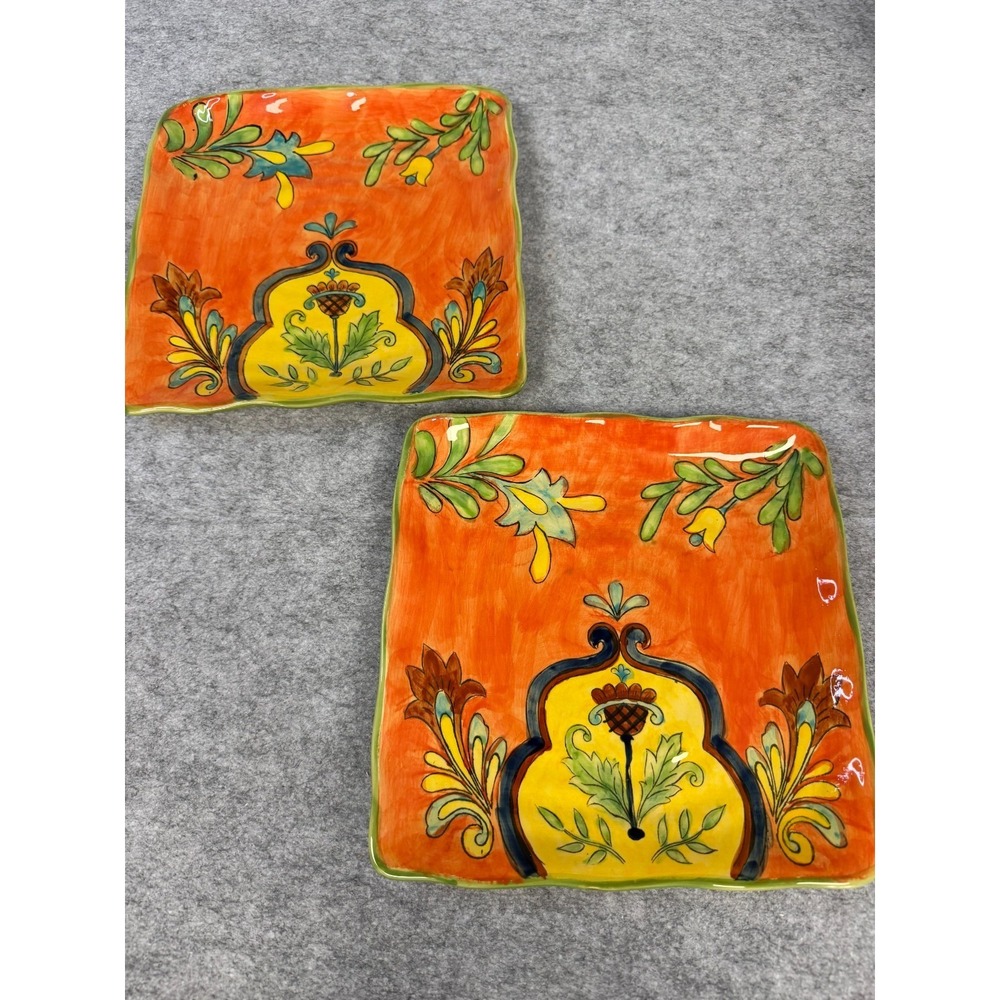 Talavera‎ Mexican Majolica Style 9" Square Pottery Set of 2 Plates